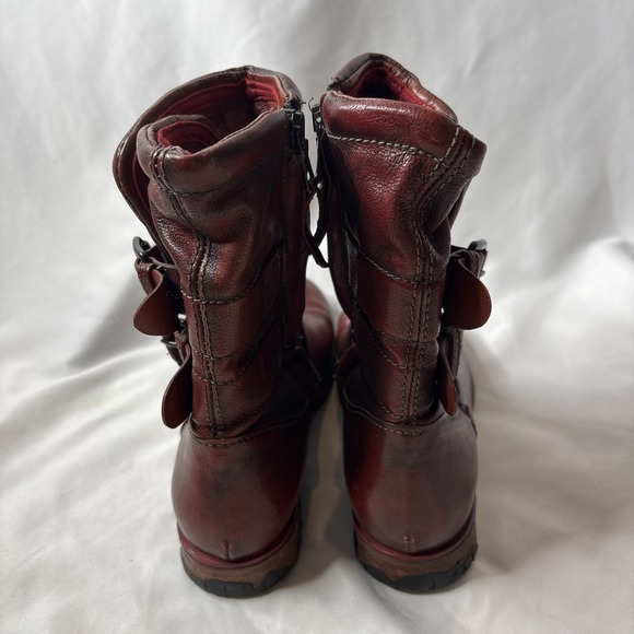 A.S.98 Airstep Women 7.5-8 / 38 Burgundy Red Leather Biker Ankle Boho Boots - Picture 4 of 16